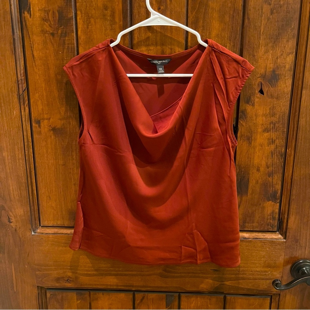 Banana Republic Rust Cowneck Satin Top